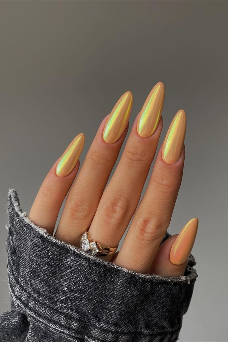 Yellow Chrome Nails Designs