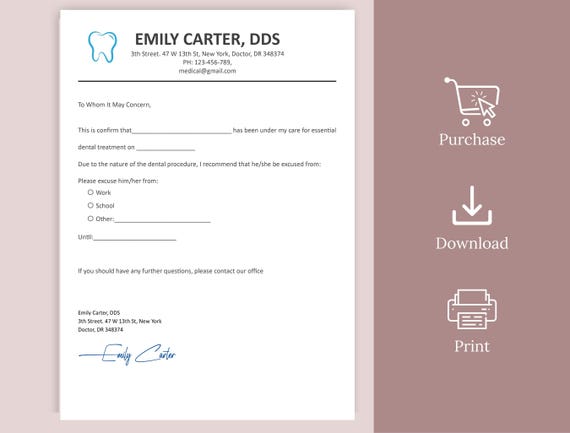 Dentist Excuse Note For Work