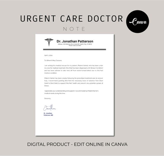 Urgent Care Return To Work Note